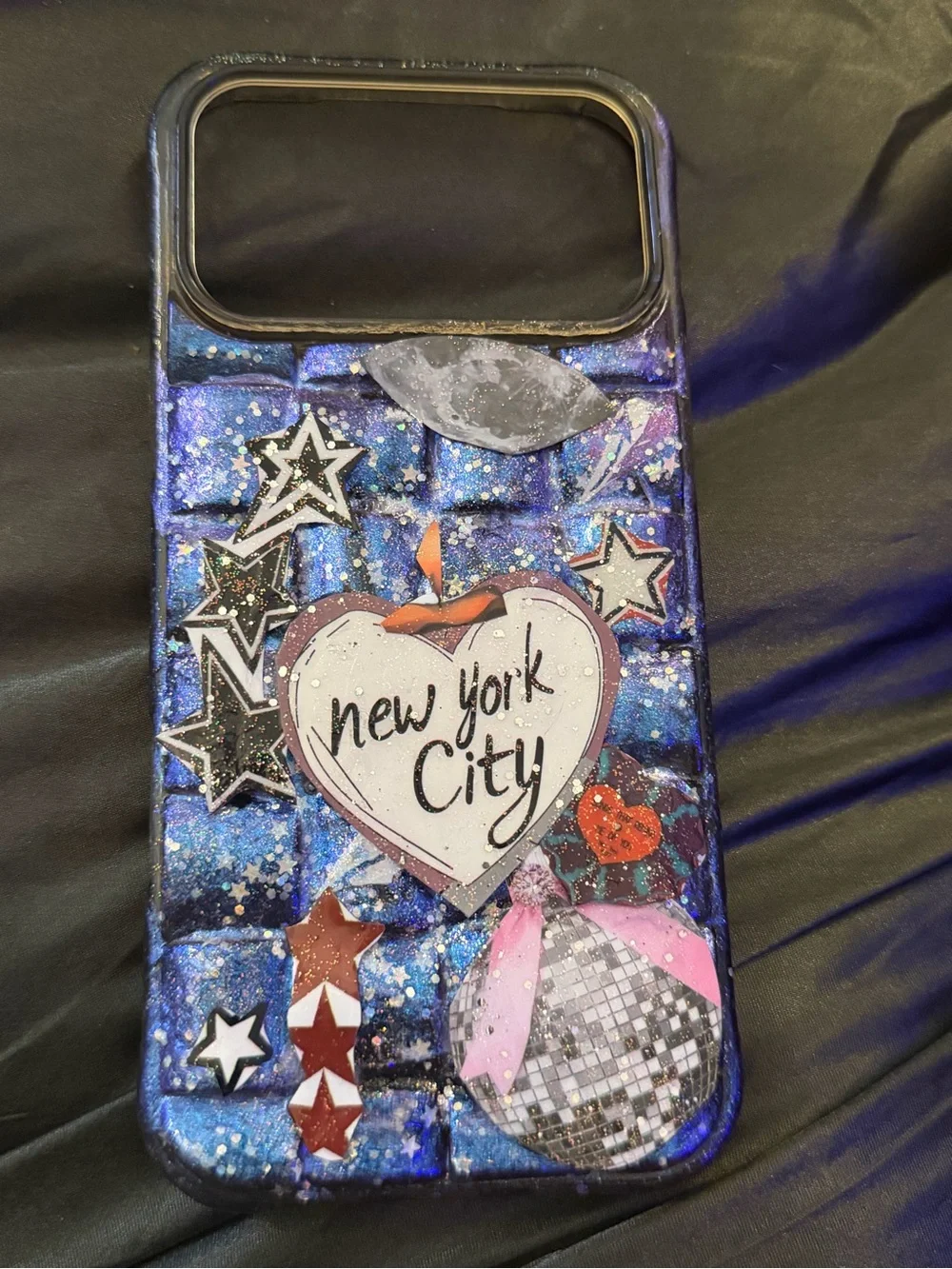 Blue Glitter 'New York City' Decorative IPhone 17 Pro Max Case - Handmade